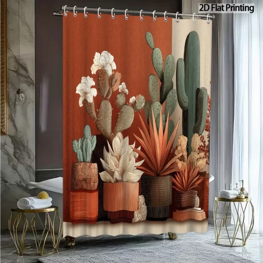 🌵 Southwestern Cactus Shower Curtain Boho Desert Bathroom Decor 70x70